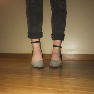 Pointed toe ankle strap flats